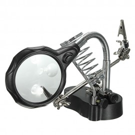 LED Magnifying Magnifier Glass with Light on Stand Clamp Arm Hands Free Black