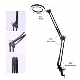 LED Lighting 5X Magnifying Lamp with Clamp Hands-free Magnifying Glass Desk Lamp Swivel Arm Adjustable USB-powered Lamp Magnifier 3 Modes Dimmable LED Lamp with Magnifier