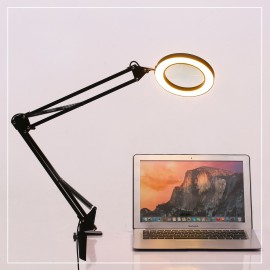 LED Lighting 5X Magnifying Lamp with Clamp Hands-free Magnifying Glass Desk Lamp Swivel Arm Adjustable USB-powered Lamp Magnifier 3 Modes Dimmable LED Lamp with Magnifier