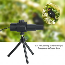 USB Smart Digital Telescope Monocular 2MP 70X Zooming Magnification Adjustable Scalable Camera with Tripod Stand for Photographing Videotaping for Birds Wild Animals Outdoor Watching Security Monitoring