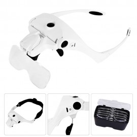 5 Lens 1.0X-3.5X Adjustable Bracket Headband Glasses Magnifier Loupe with 2 LED Lights and USB Charge Goggles Magnifying Tool Rechargeable LED Magnifying Glasses