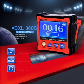DXL360S Dual Axis Digital Angle Protractor High-precision Dual-axis Digital Display Level Gauge with 5 Side Magnetic Base and SVRS232 USB Adapter 100-240V