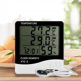HTC-2 Indoor and Outdoor Large Screen Digital Display Temperature and Humidity Meter Time Calendar Alarm Thermometer and Hygrometer