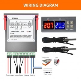 Dual Digital Display Thermostat Temperature Regulator Temperature Controller with Double NTC Probe Heater Sensor Probe Two Relay Output 24V