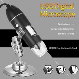 USB Digital Zoom Microscope Magnifier with OTG Function 8-LED Light Magnifying Glass 1600X Magnification with Stand