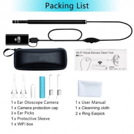 Wireless WiFi Ear Cleaning Earpick Endoscope 5.5mm 720P Lens Earwax Clean Tool Ear Nose Medical Borescope Inspection Camera HD 1.3MP Visual Ear Spoon Health Care Clear Remover Tools Otoscope for iPhone IOS Android Windows Mac