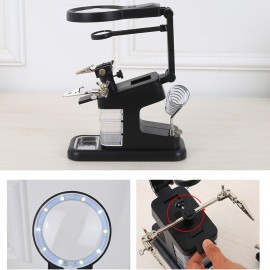 Multifunctional Table Model Glass Auxiliary Clip Desktop LED Lighted Metal Acrylic USB Port Soldering Stand Repair Tool Magnifier